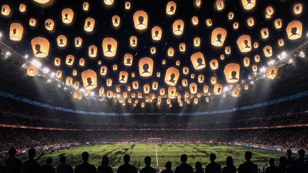 Тысячи светящихся фонариков поднимаются над стадионом в память о жертвах землетрясений перед финалом Лиги Чемпионов 2024.