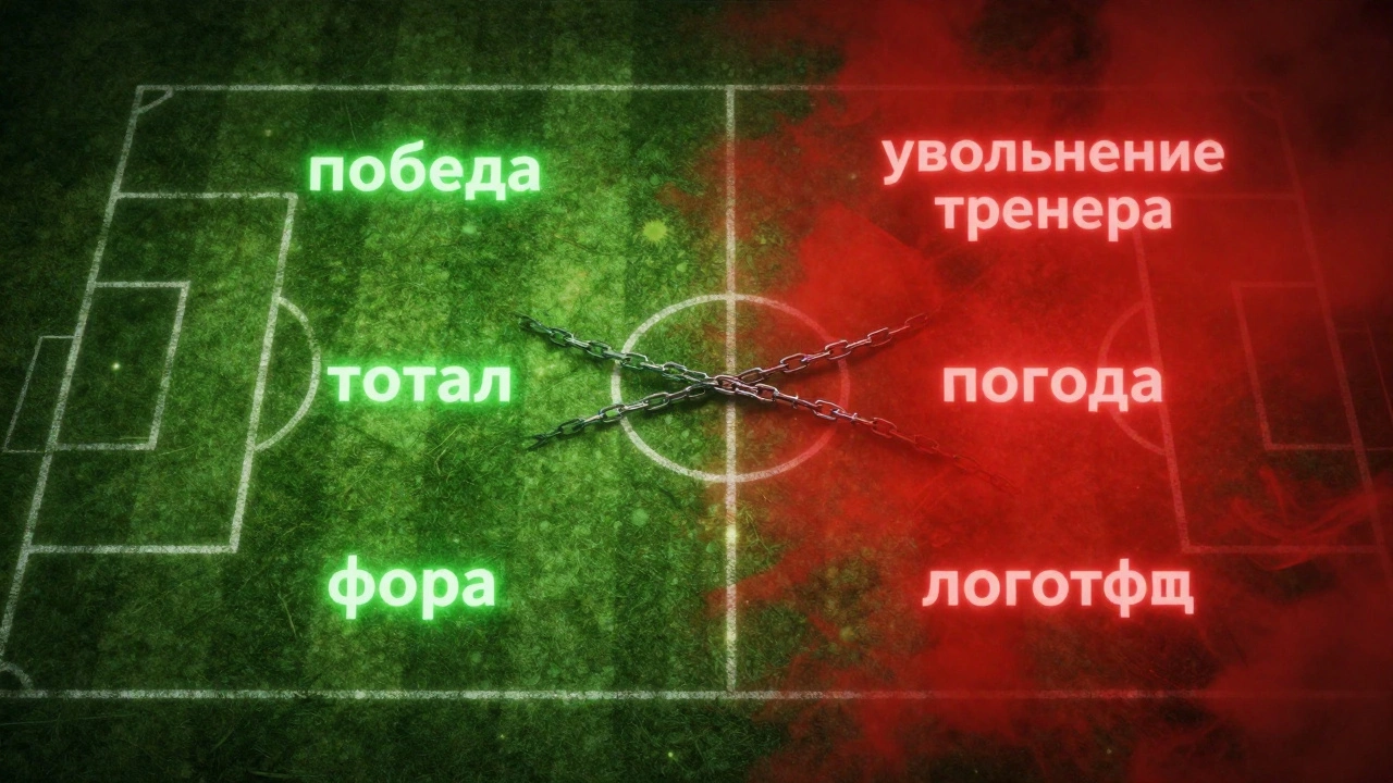 Футбольное поле разделено: легальные ставки светятся зелёным, запрещённые — красным туманом.