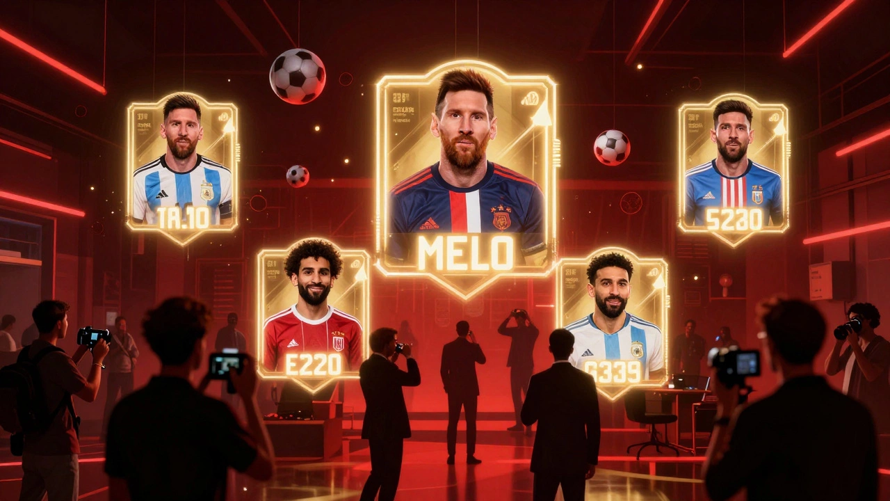 Цифровая сцена с падающими и растущими ценами на трансферы игроков, абстрактный стиль.