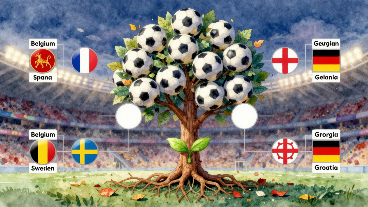 Дерево турнира с командами-фаворитами и Грузией как символом сюрприза.