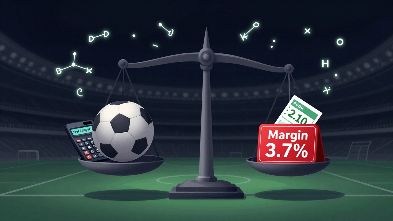 Весы с футбольным мячом и коэффициентами, символизирующие сравнение анализа и букмекера.