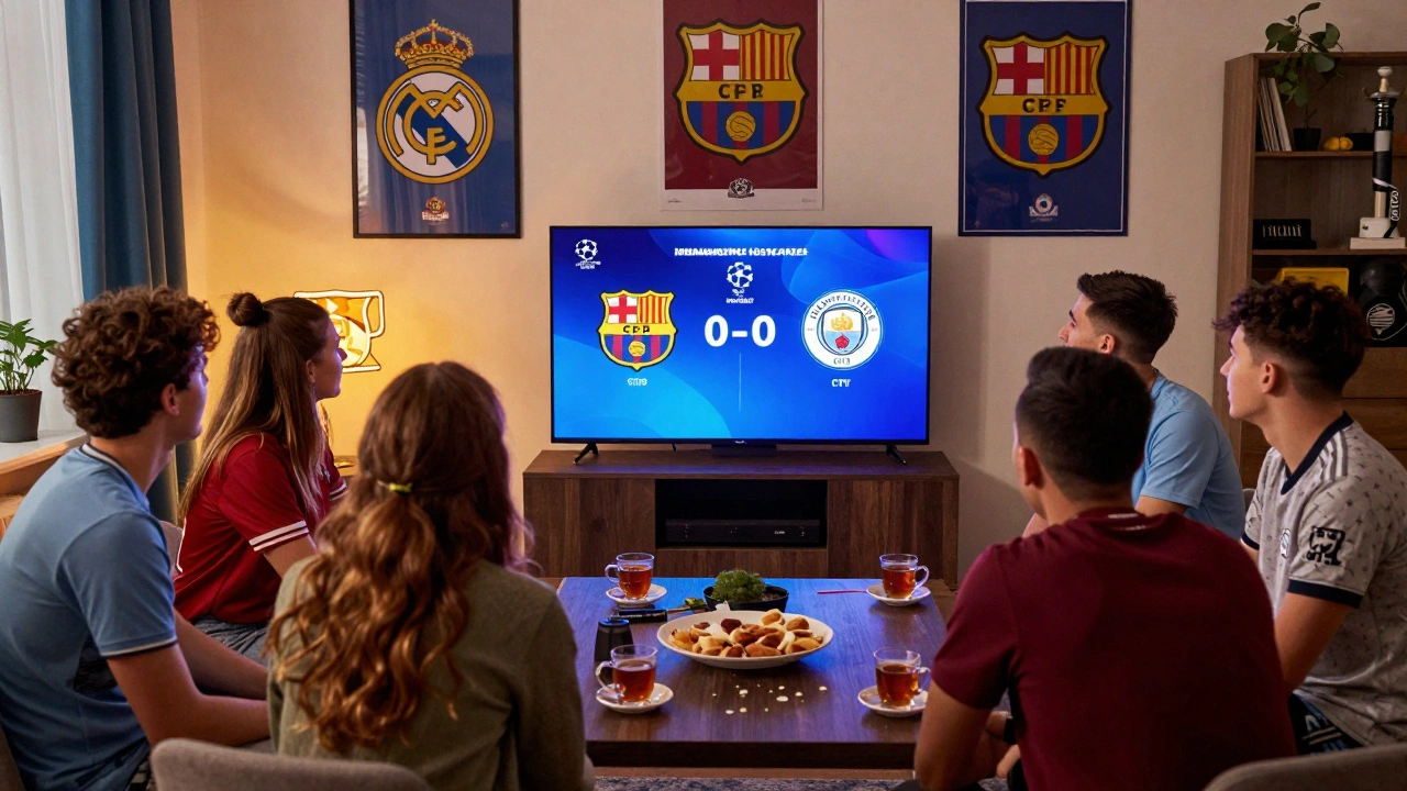 Российские болельщики смотрят трансляцию жеребьевки Лиги чемпионов дома в 18:00 по МСК.