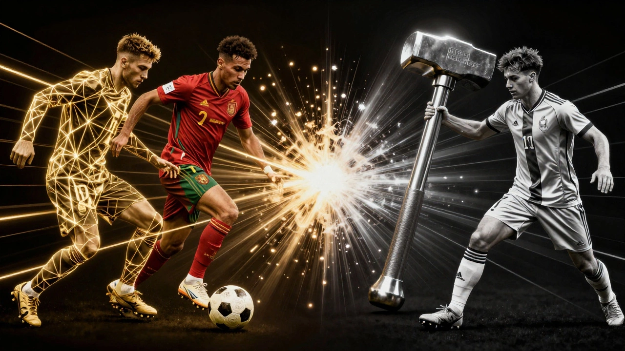 Концептуальное изображение столкновения разных тактических стилей футбола