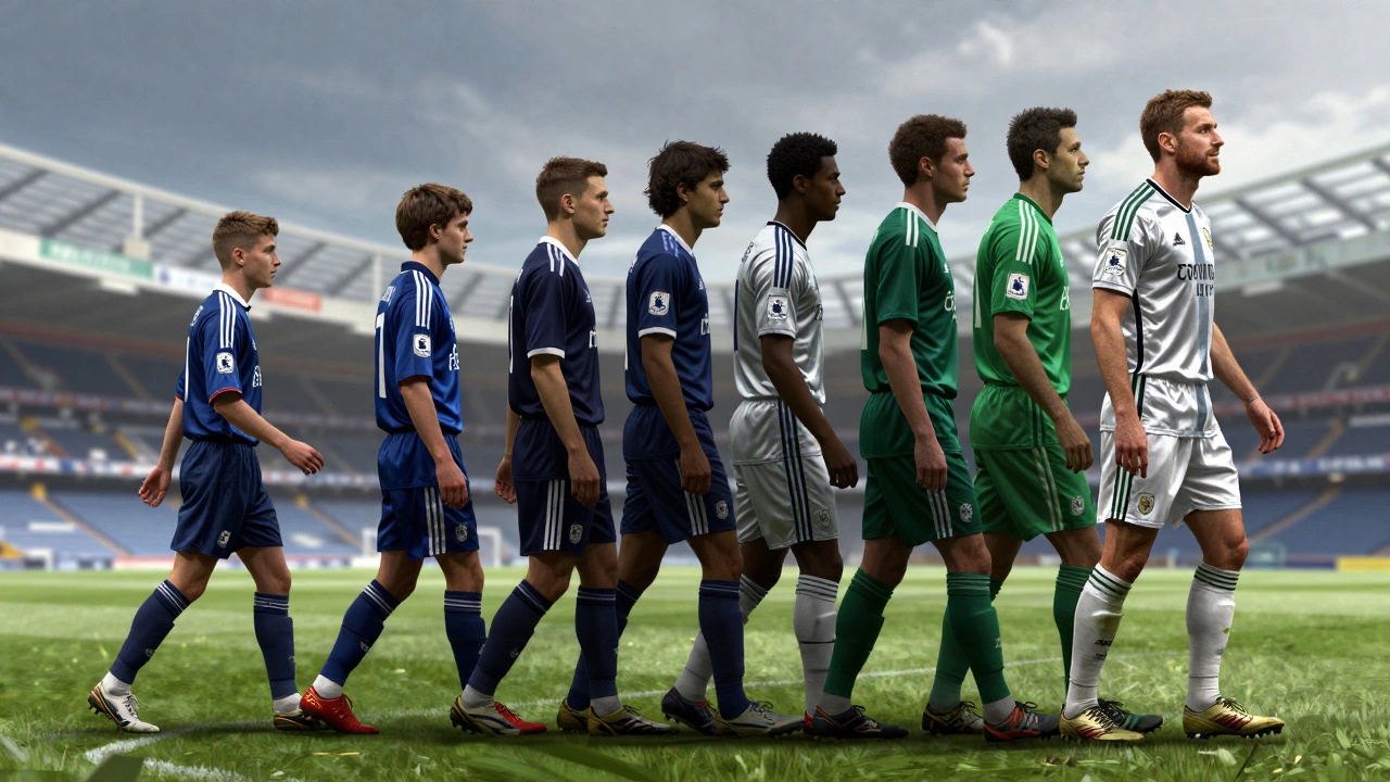 Схематичное изображение эволюции футболиста от молодого игрока до ветерана