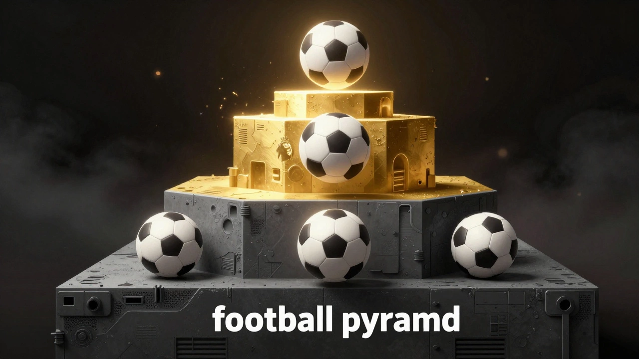 Схематичное изображение футбольной пирамиды Англии с перемещением команд между лигами